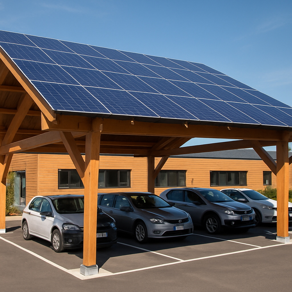 découvrez notre ombrière photovoltaïque en bois 100 % local, une solution innovante et écologique pour votre espace extérieur. alliez esthétique et durabilité tout en produisant de l'énergie renouvelable. optez pour un design unique qui valorise le savoir-faire local et participe à la transition énergétique.