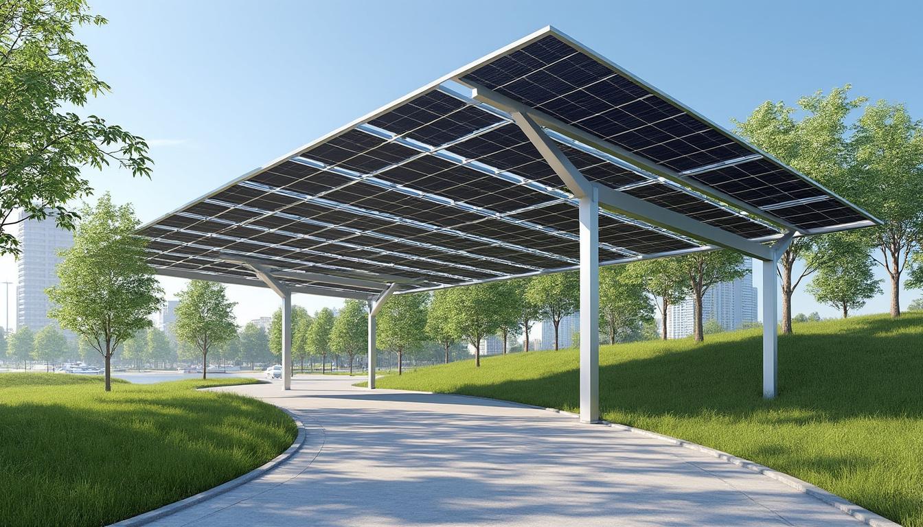 découvrez l'installation d'une nouvelle ombrière photovoltaïque sur structure métallique à l'espace pascale-paradis de saint-parres-aux-tertres : une avancée innovante pour la production d'énergie renouvelable et la valorisation de l'espace public.