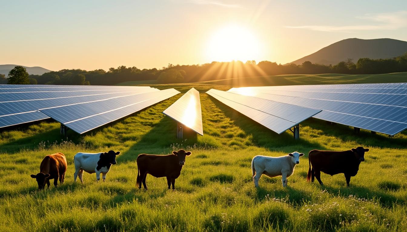 découvrez comment une entreprise innove en combinant énergie solaire et agriculture avec des panneaux agrivoltaïques spécialement conçus pour répondre aux besoins des vaches et des moutons.