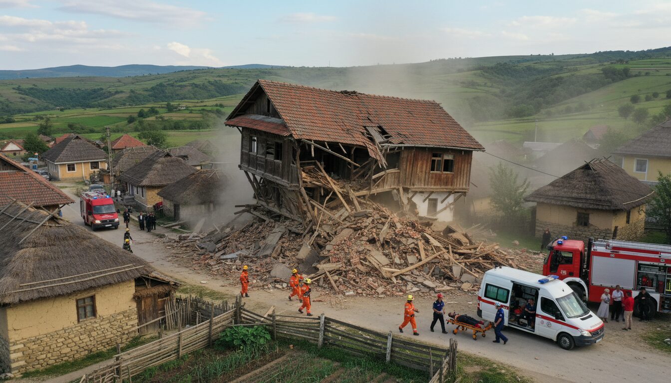 un incendie dévaste un hangar solaire à borgo en haute-corse, tandis qu'une maison s'effondre simultanément à oletta, causant inquiétude et dégâts significatifs dans la région.