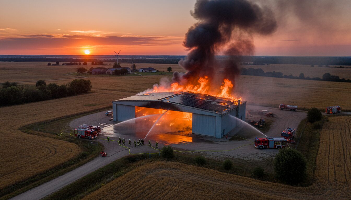 un incendie dévastateur détruit un hangar solaire à borgo en haute-corse, tandis qu'une maison s'effondre à oletta, suscitant l'intervention des secours et l'inquiétude des habitants.