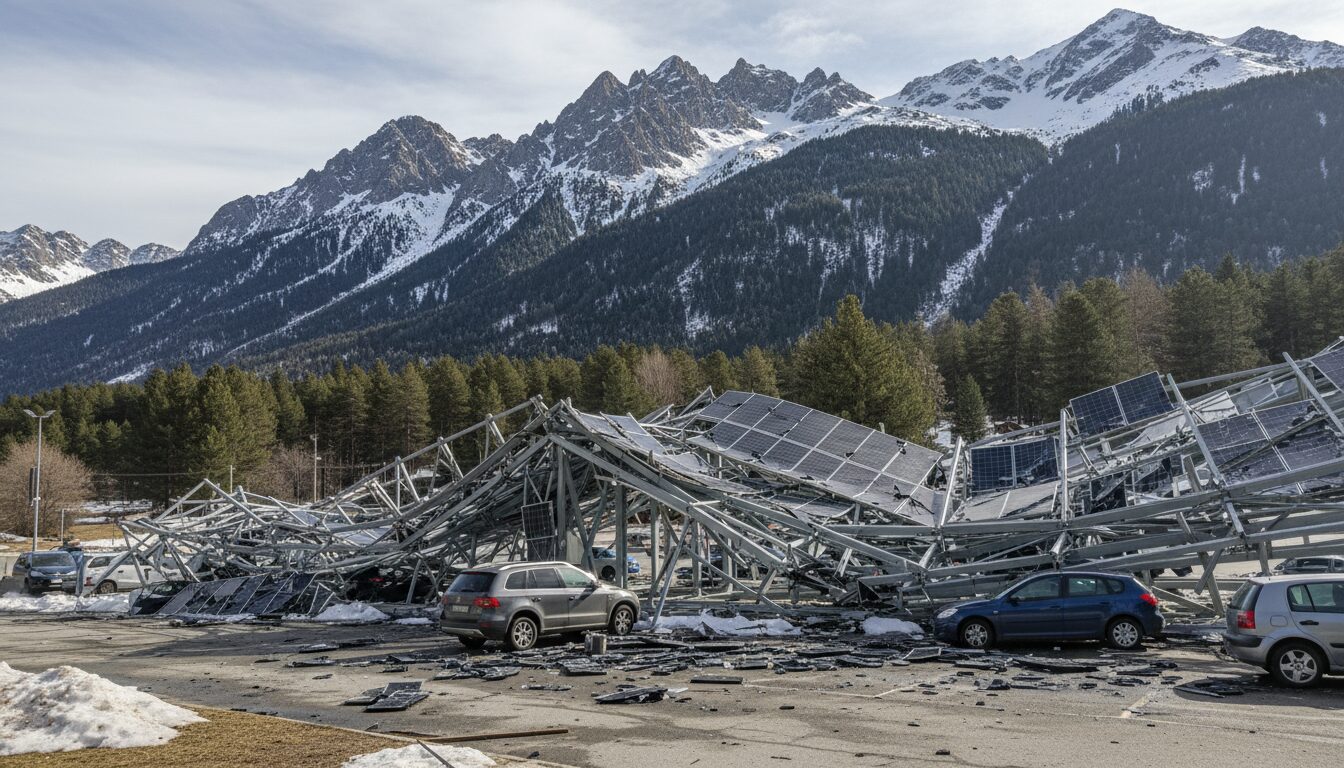 effondrement d'une troisième ombrière photovoltaïque sur un parking d'une station de ski dans les hautes-alpes : retour sur les causes et les conséquences de cet incident majeur.