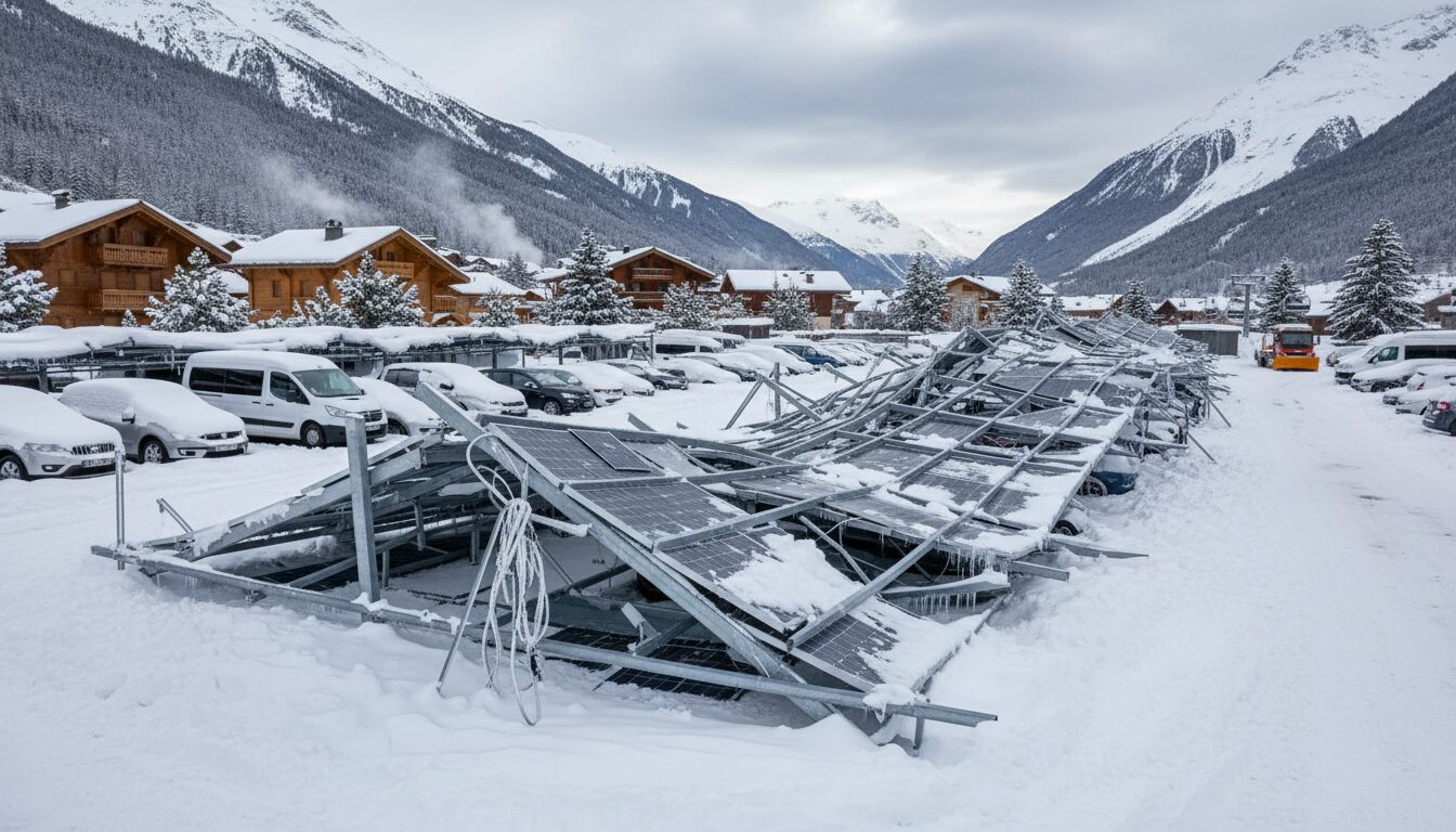 un troisième effondrement d'une ombrière photovoltaïque a eu lieu sur un parking d'une station de ski dans les hautes-alpes, suscitant des inquiétudes sur la sécurité des installations.