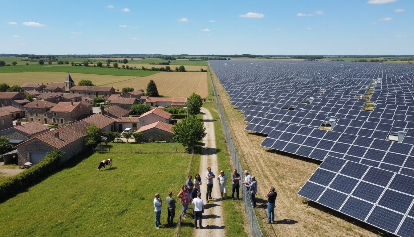 un projet de centrale solaire au sol suscite des tensions et divise les habitants du village de monblanc entre soutien à l'énergie renouvelable et préoccupations locales.