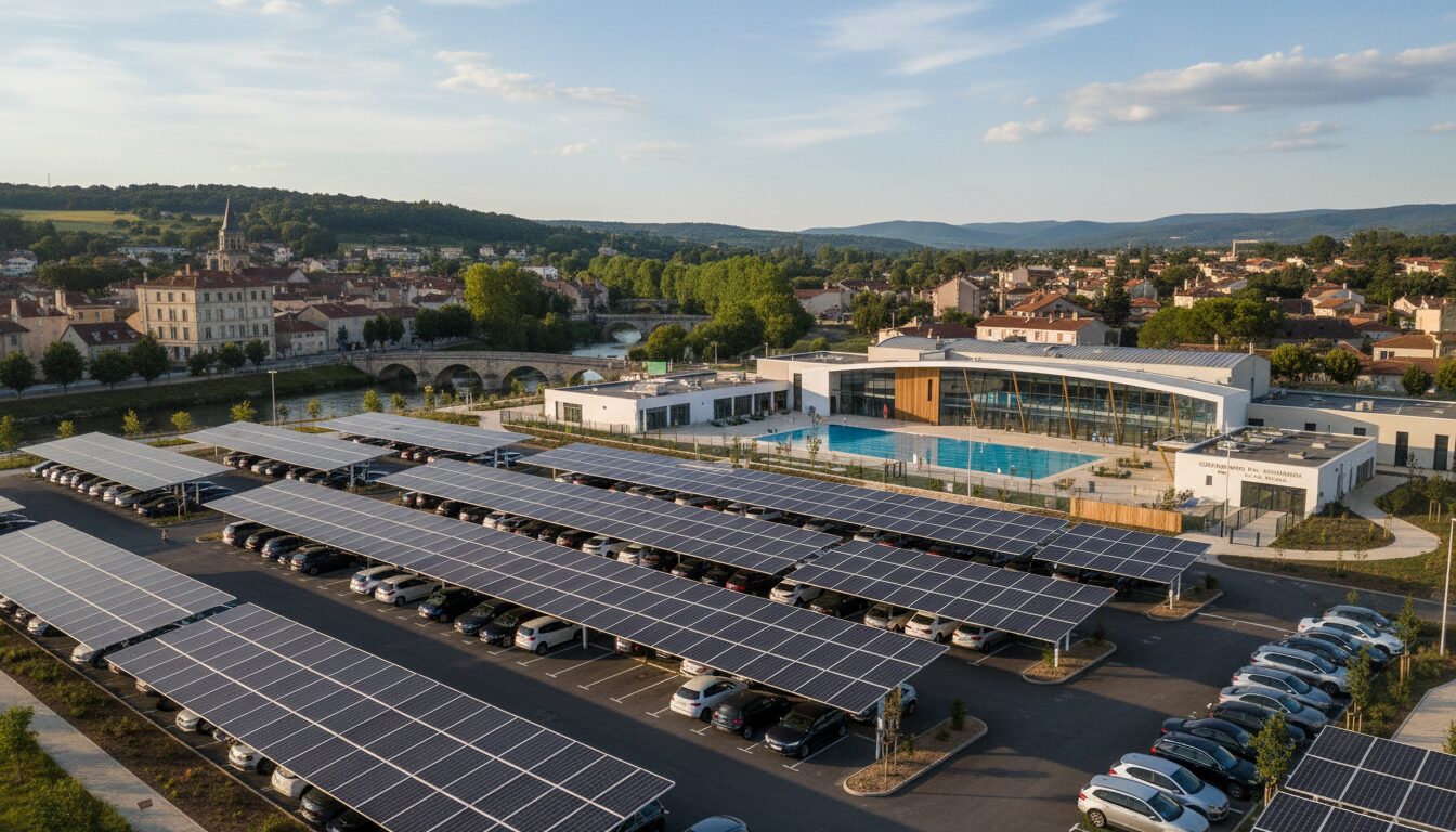 découvrez comment le parking de la piscine la vague à mayenne s'équipe de deux ombrières photovoltaïques, innovant avec une énergie solaire propre et durable.