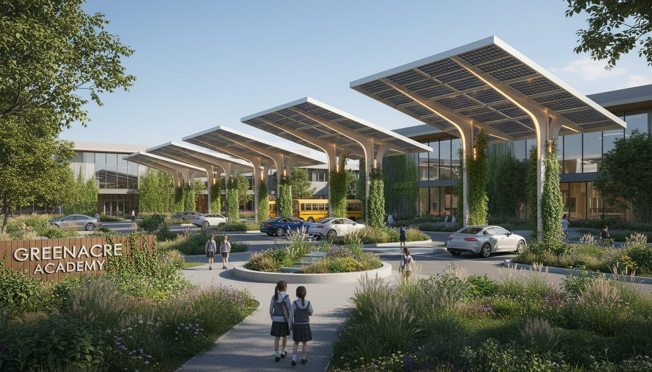 découvrez comment des ombrières photovoltaïques innovantes sont installées au lycée pour produire de l'énergie propre et offrir un espace ombragé aux élèves.