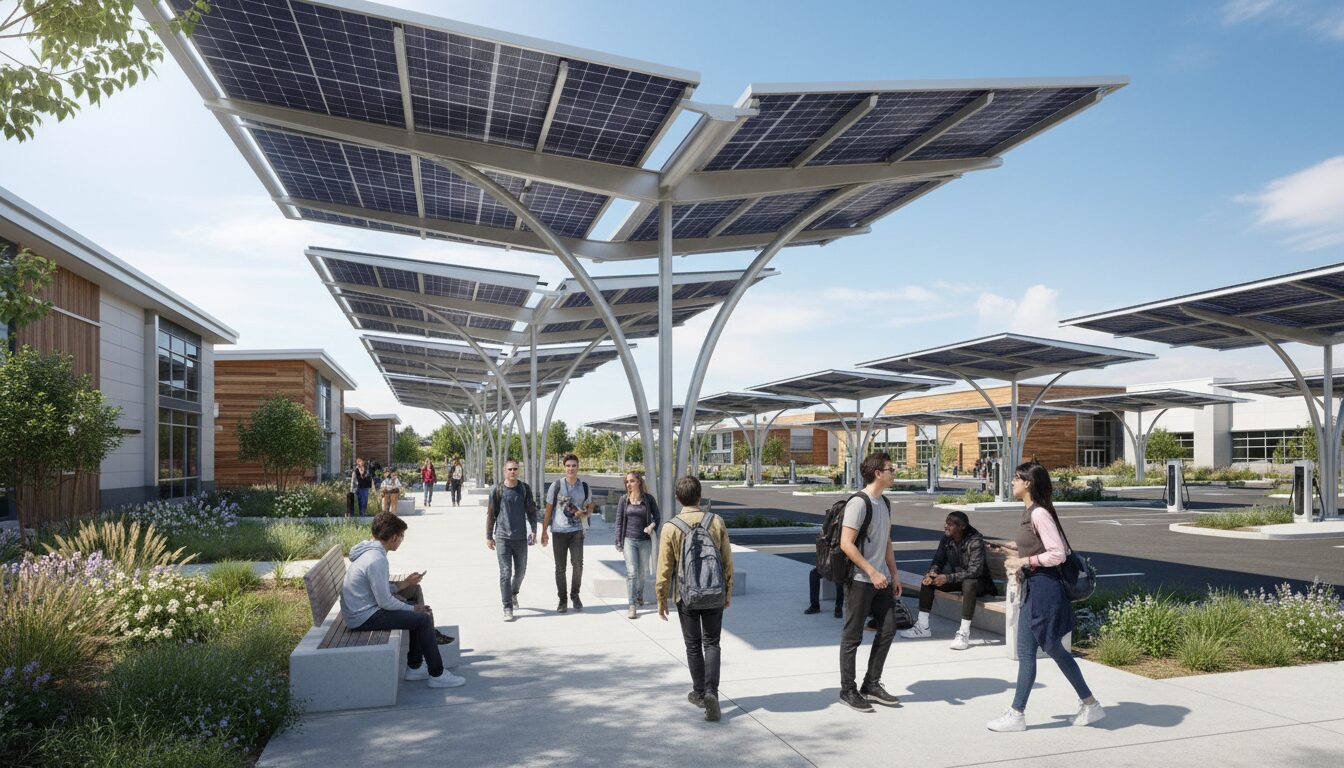 découvrez comment des ombrières photovoltaïques innovantes sont installées au lycée pour favoriser l'énergie renouvelable et protéger les espaces extérieurs.