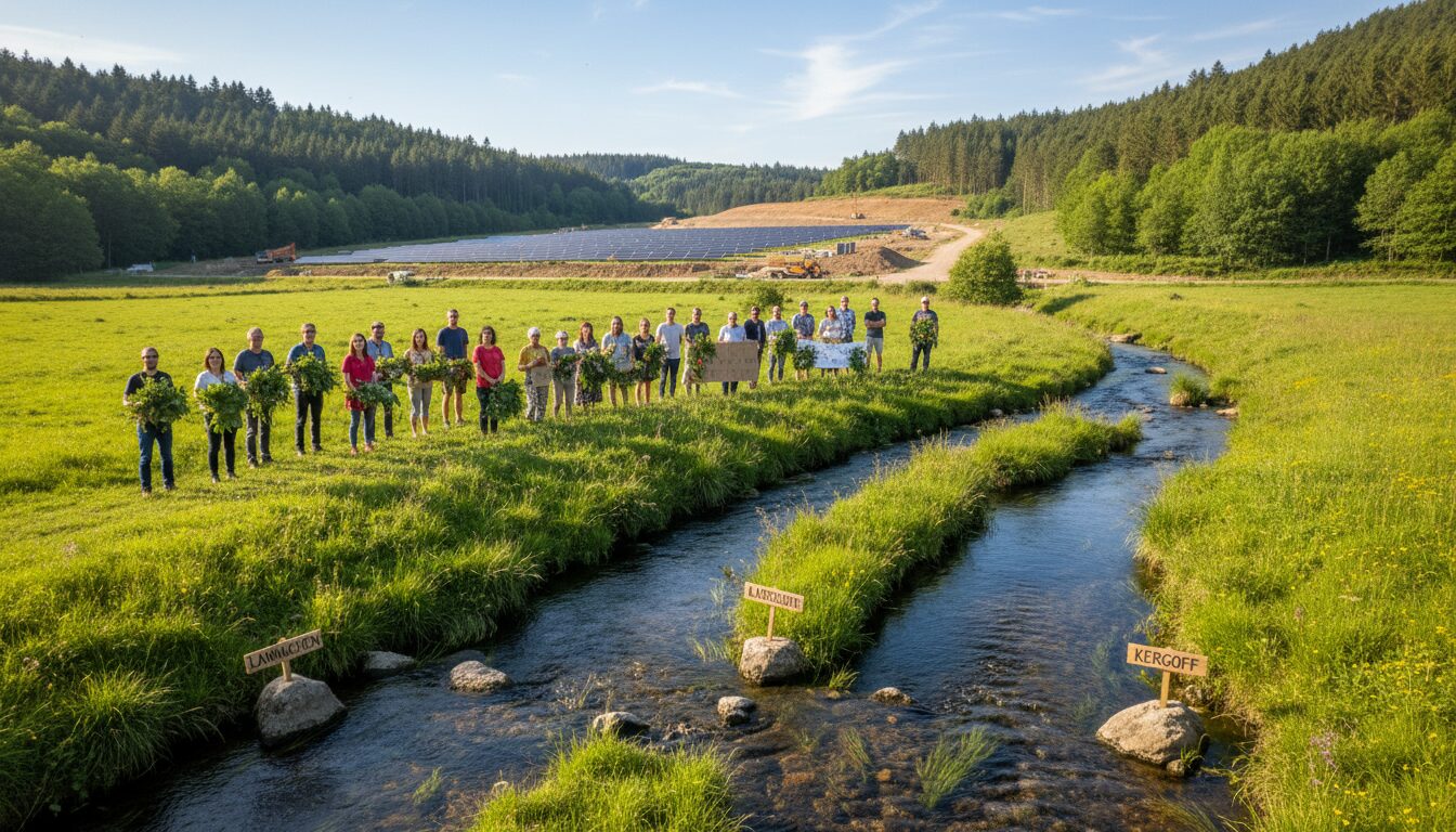 l’association de protection des sources de lannuchen et kergoff milite contre l'installation d'une centrale photovoltaïque, pour préserver l'environnement et les ressources locales.