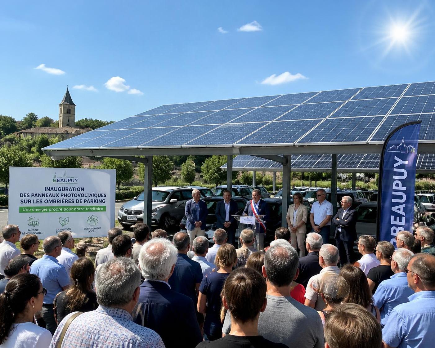 à beaupuy, l'inauguration des ombrières sous un soleil radieux a conquis la foule, offrant un moment de convivialité et d'innovation écologique.