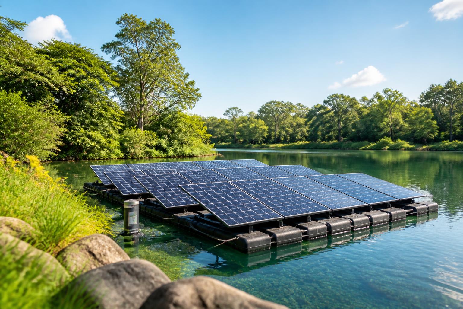 découvrez un prototype innovant de panneau solaire flottant installé en bord de rive, combinant efficacité énergétique et respect de l'environnement pour une production d'énergie durable.