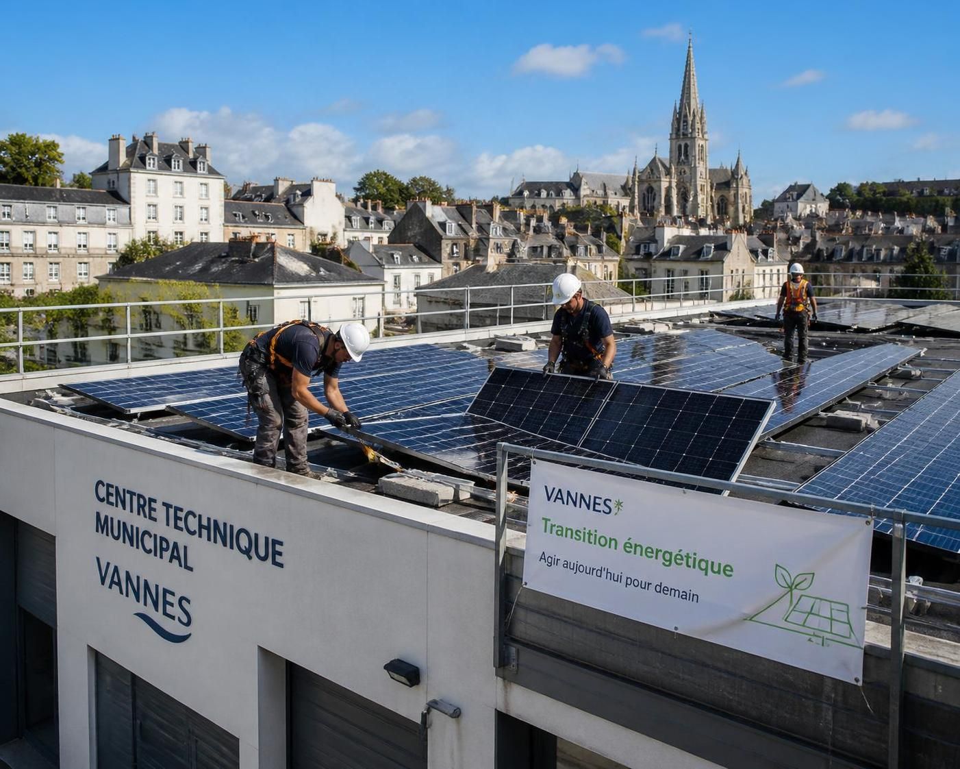 découvrez l'installation de panneaux photovoltaïques à vannes, au centre technique et à la rabine, pour promouvoir une énergie renouvelable et durable.