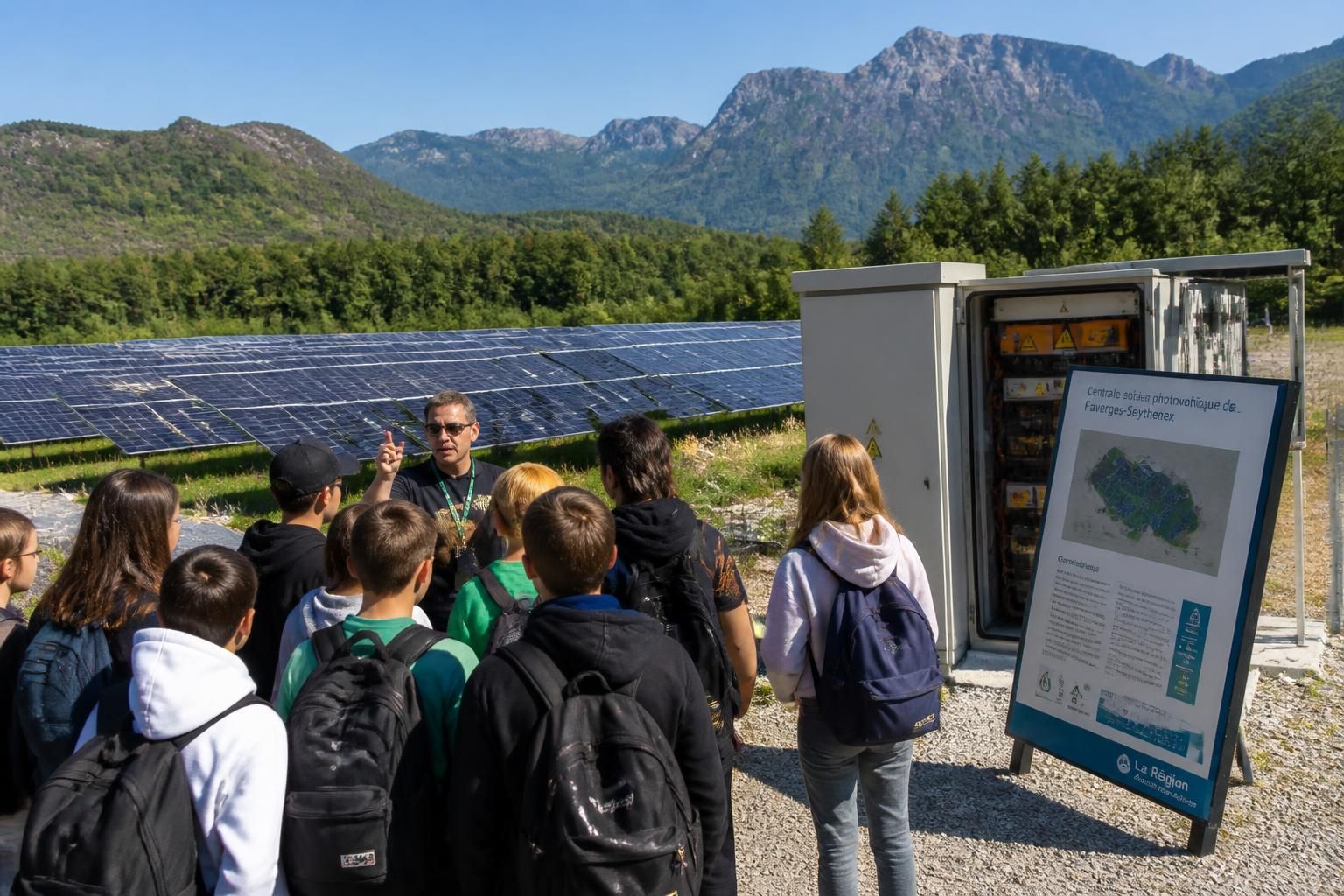 les élèves de 5e du collège lachenal à faverges-seythenex découvrent le fonctionnement et les avantages d'une centrale solaire photovoltaïque lors d'une visite éducative.