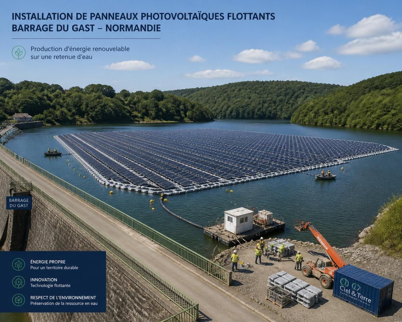 découvrez l'étude sur l'installation de panneaux photovoltaïques flottants sur la retenue du barrage du gast à noues-de, une innovation pour une énergie solaire durable et respectueuse de l'environnement.