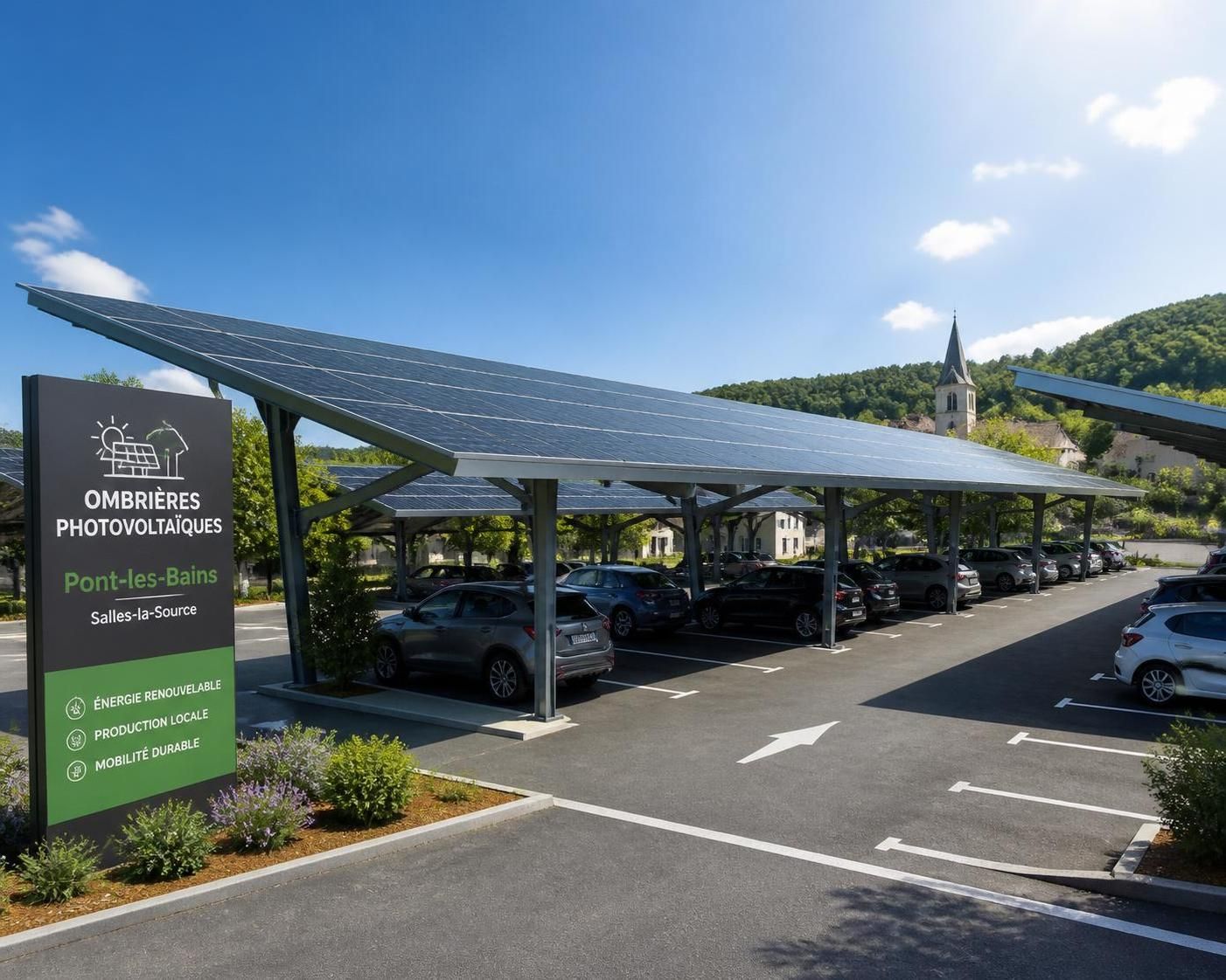 à pont-les-bains, l’oustal à salles-la-source innove avec des ombrières photovoltaïques pour maximiser l’utilisation de l’énergie solaire et promouvoir le développement durable.