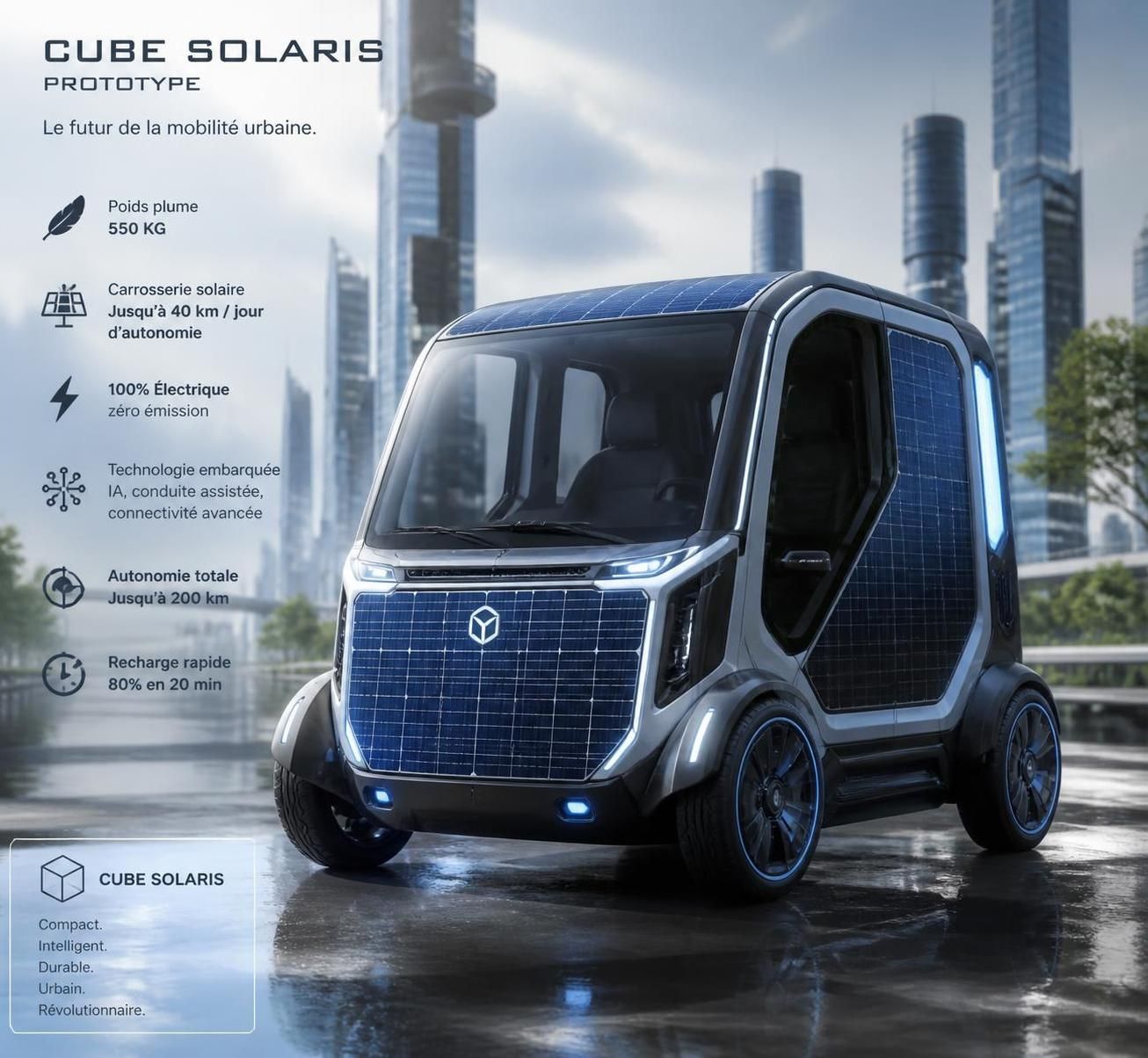 bmw teste un cube roulant de 550 kg, une voiture innovante capable de générer un surplus d'énergie en fin de journée.