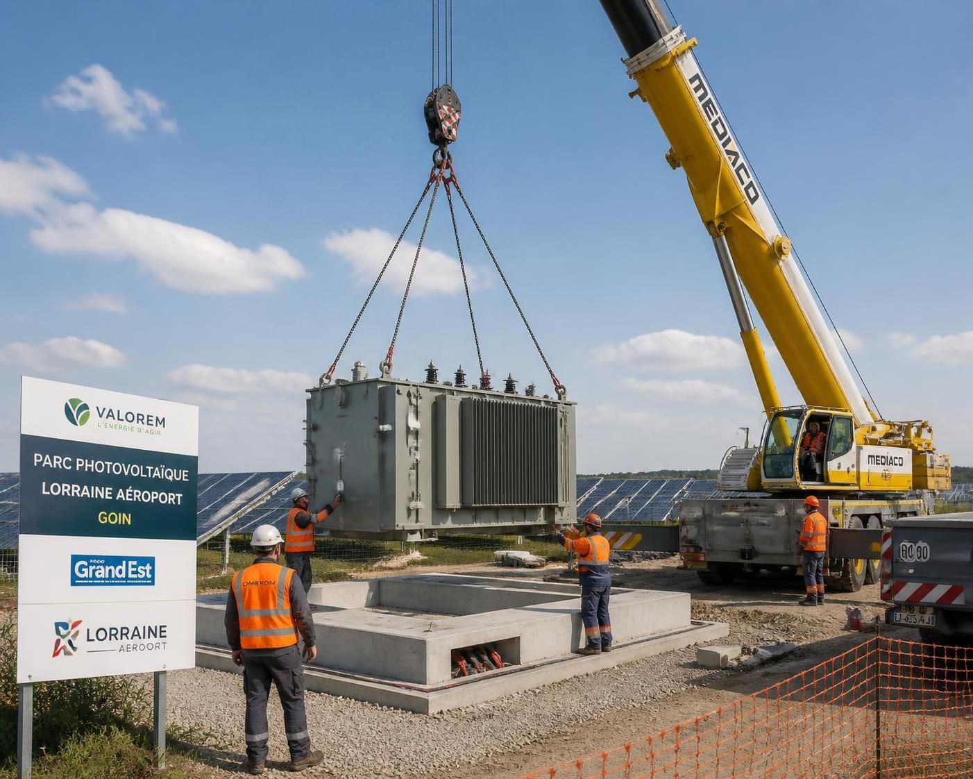 découvrez en photos l'installation de deux transformateurs électriques au parc de lorraine aéroport à goin, une étape clé pour renforcer l'infrastructure énergétique locale.