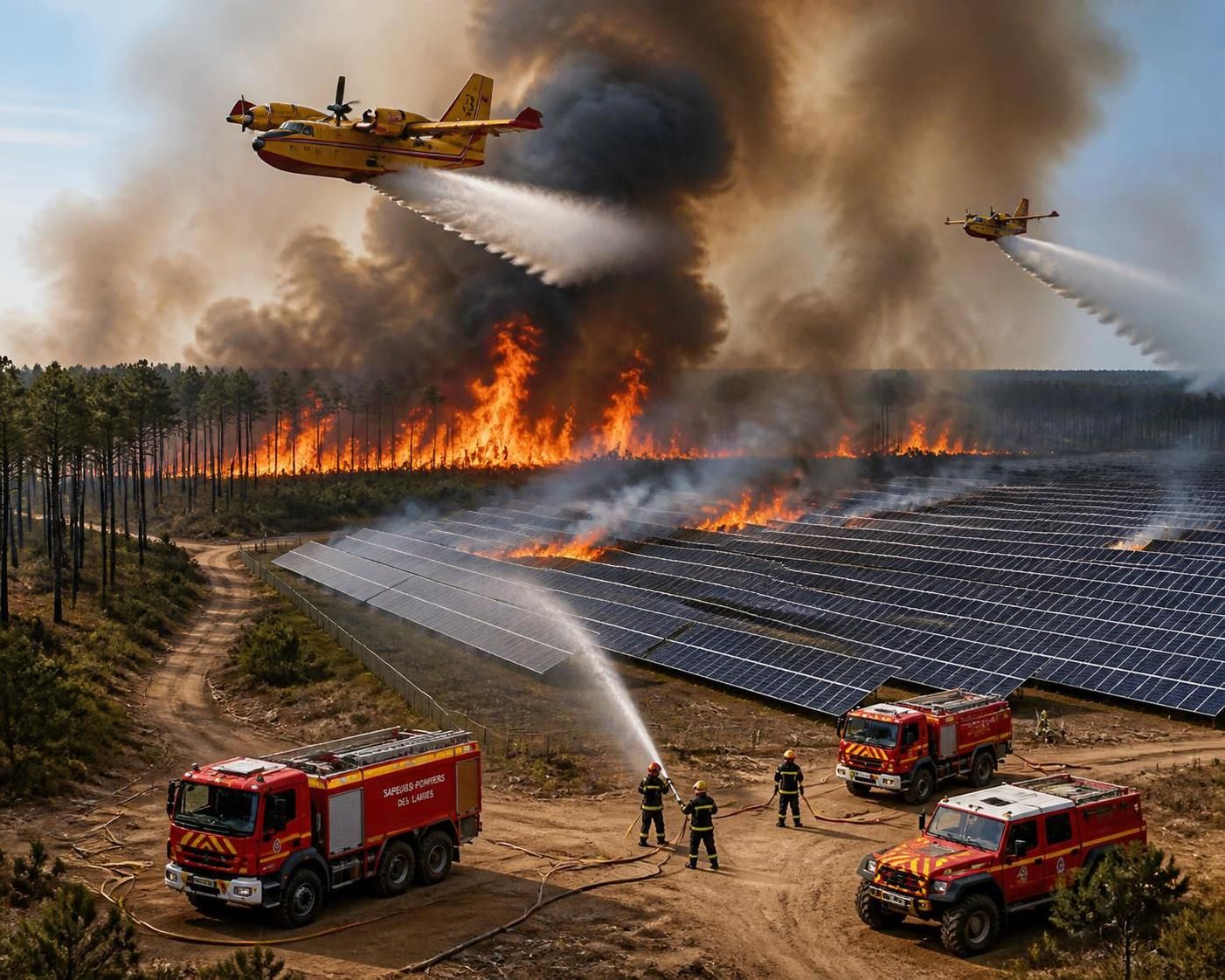 incendie maîtrisé dans un parc photovoltaïque des landes après avoir ravagé 190 hectares, les secours restent vigilants.