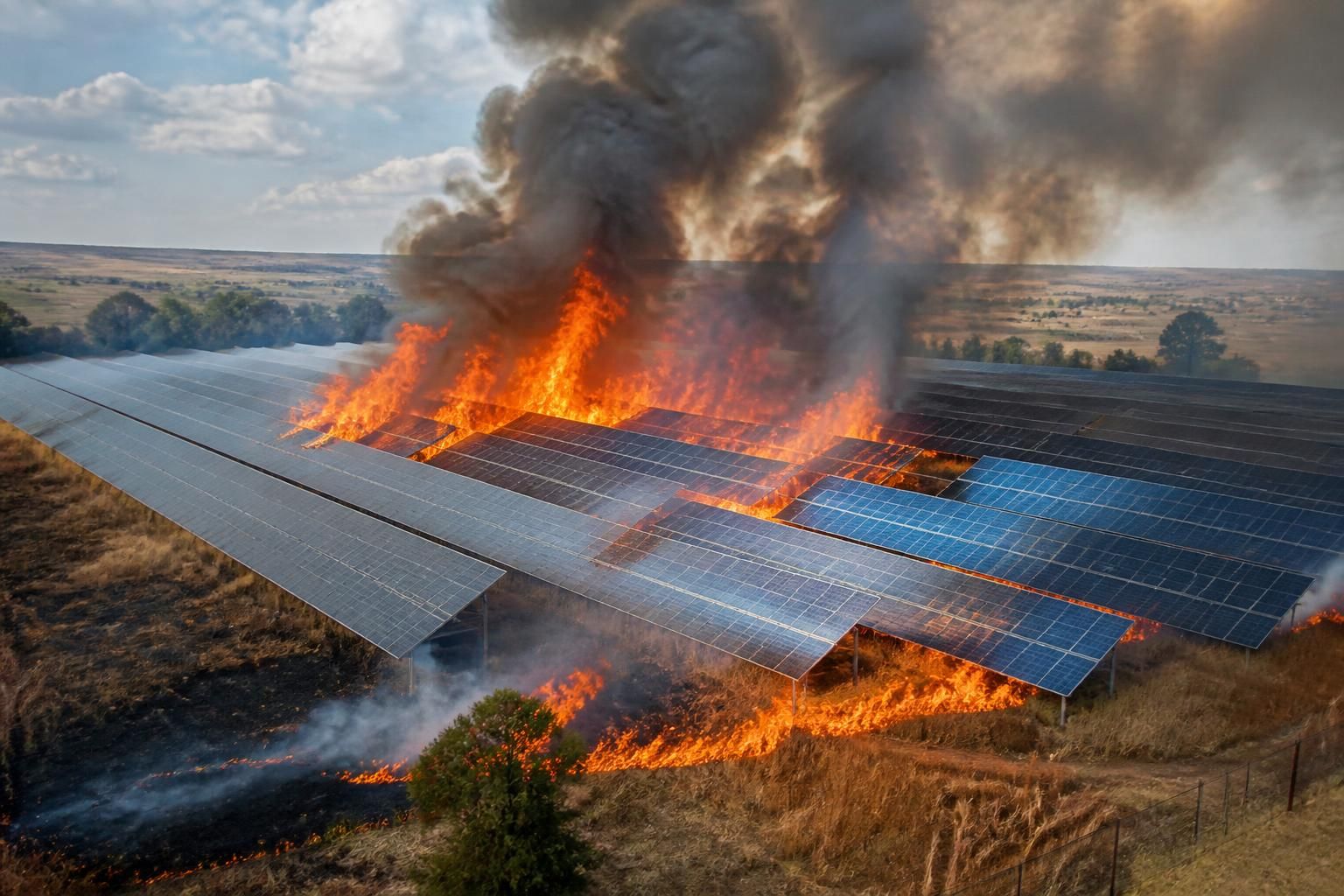 découvrez les enjeux et conséquences d'un incendie de végétation sur un champ de panneaux solaires, impactant l'environnement et la production d'énergie renouvelable.
