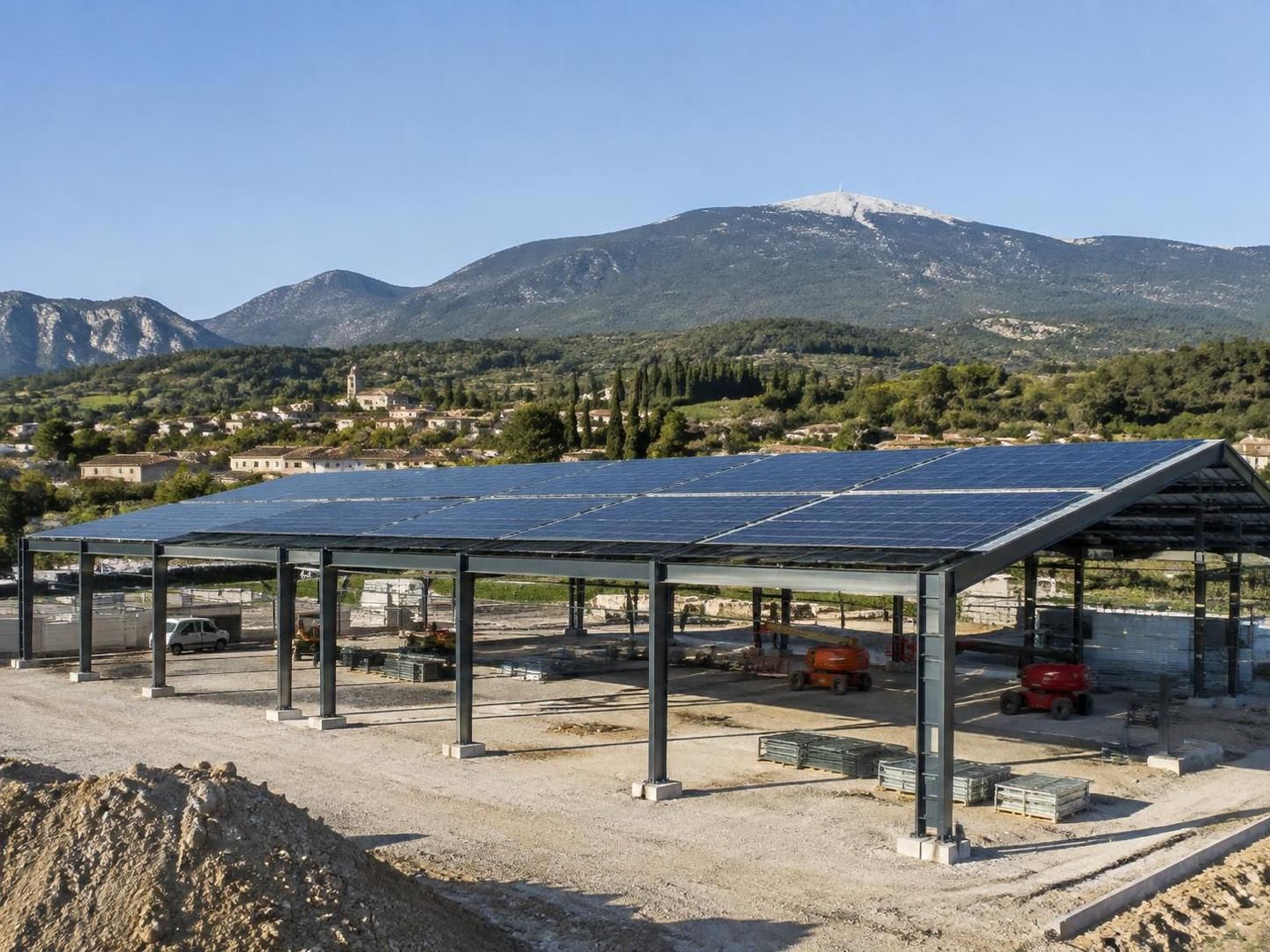à malaucène, la nouvelle halle photovoltaïque prend forme et annonce une production d’énergie solaire au service du territoire.
