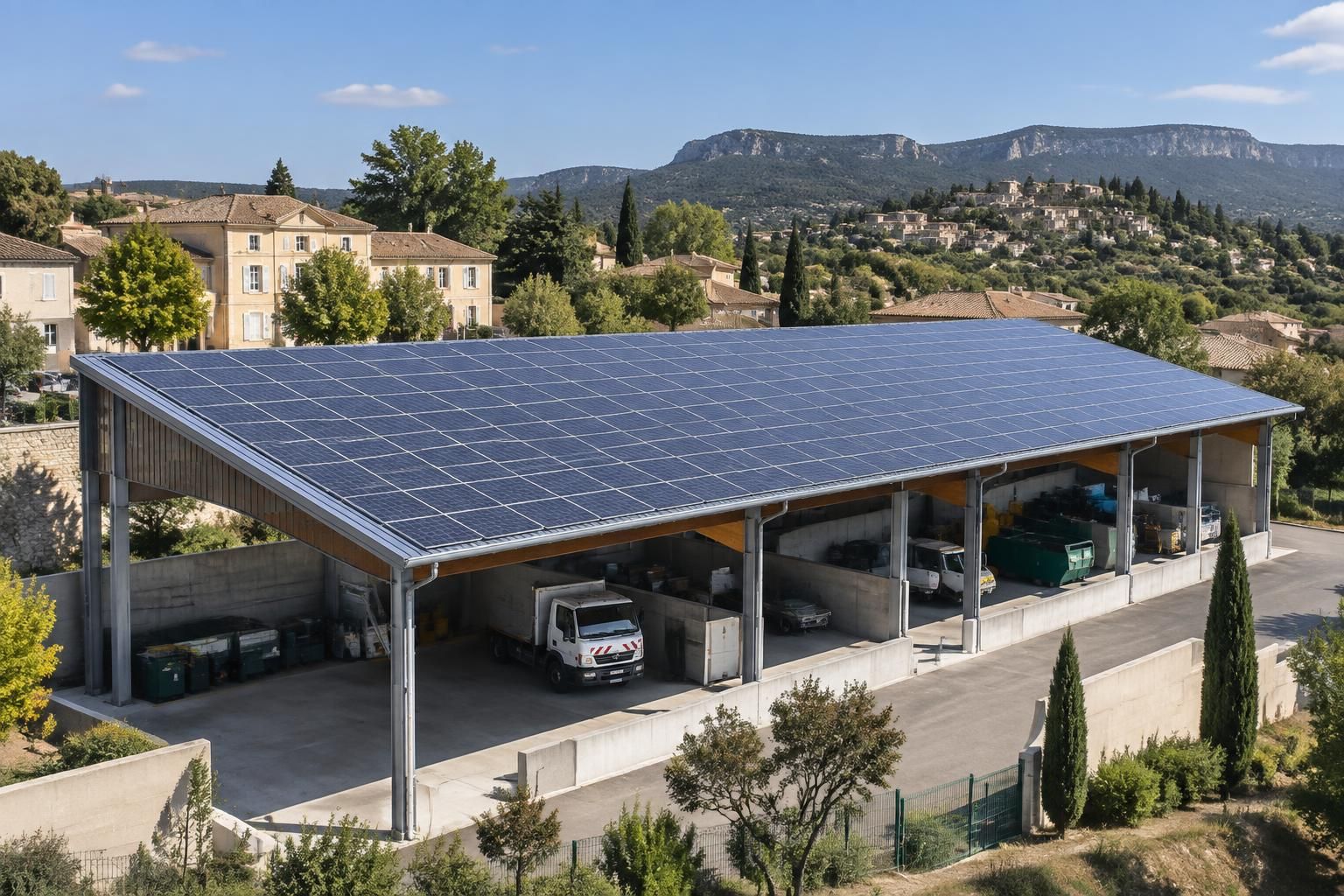 à malaucène, la nouvelle halle photovoltaïque prend forme et illustre l’avancée d’un projet local tourné vers les énergies renouvelables.