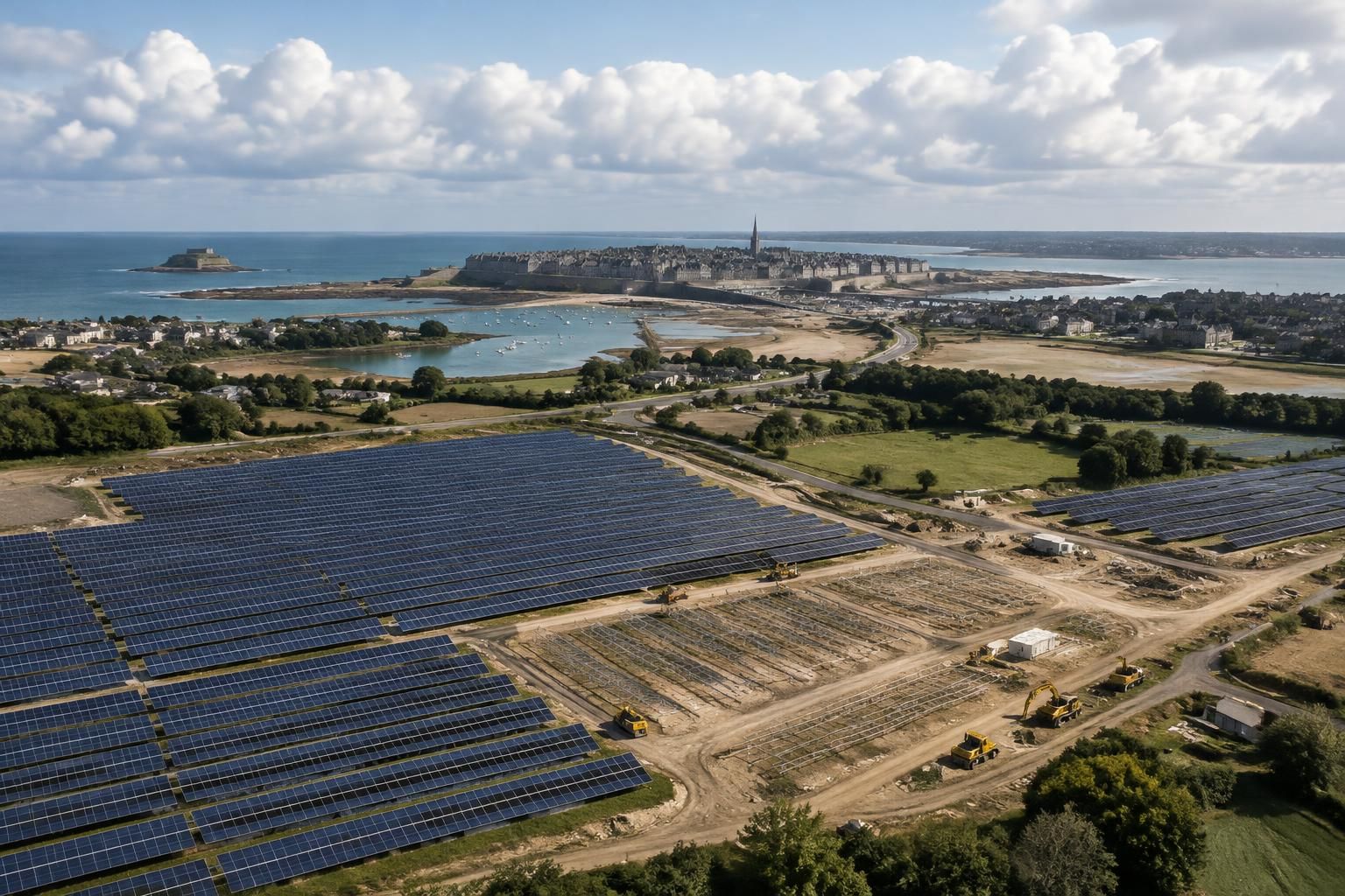 à l’entrée de saint-malo, une vaste centrale solaire prend forme et marque une nouvelle étape dans le développement des énergies renouvelables.